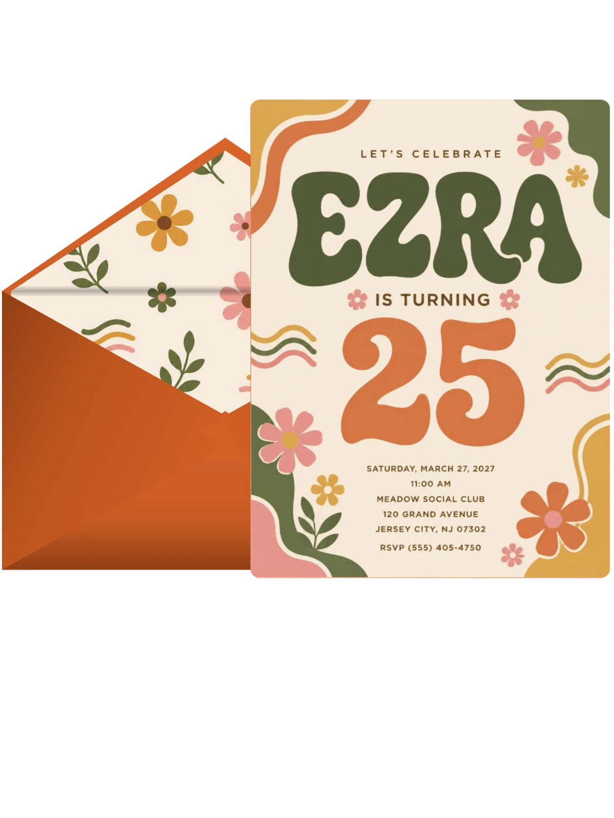 Groovy Retro 25th Birthday Invitation