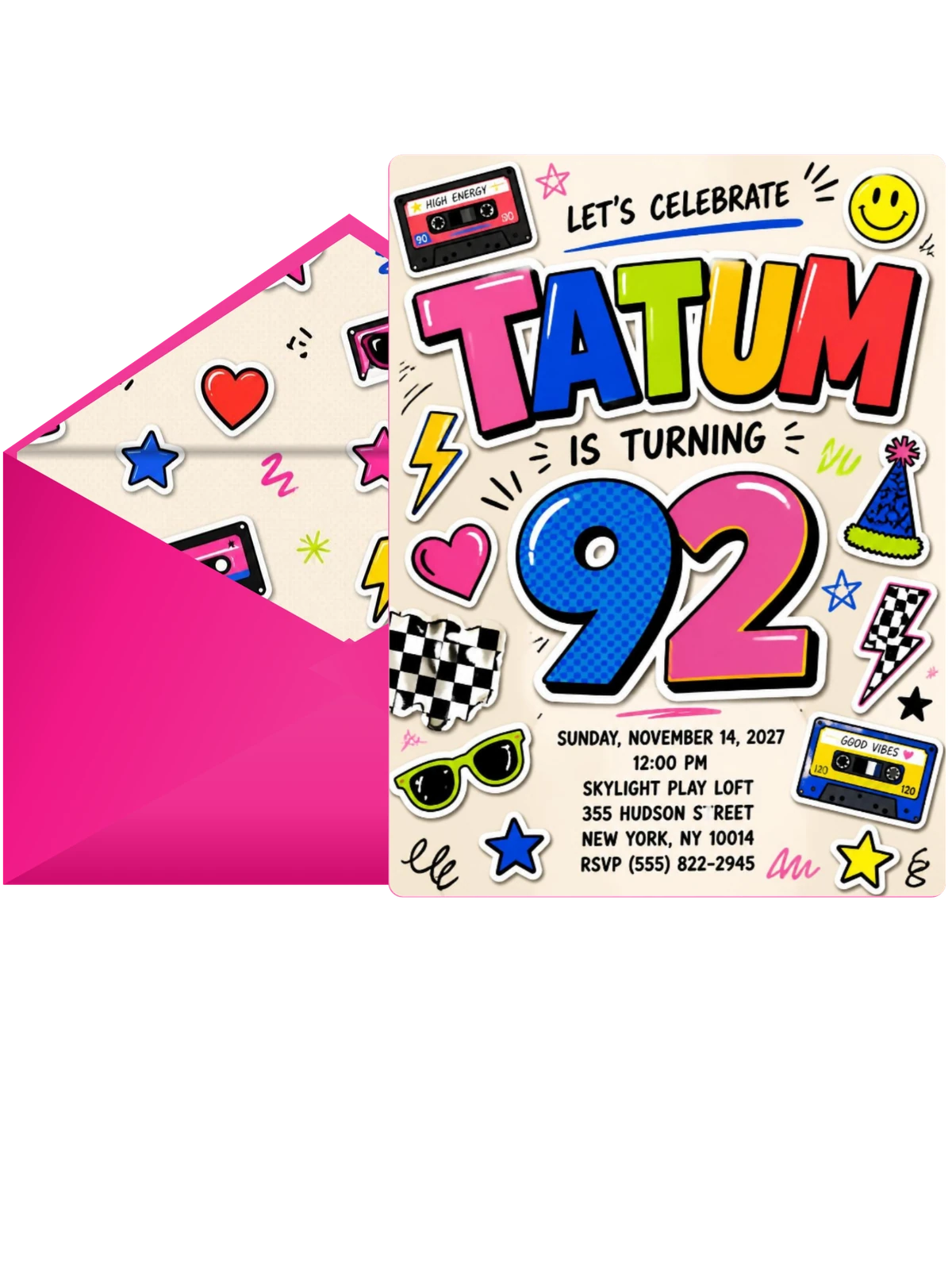Sticker Pop 92nd Birthday Invitation