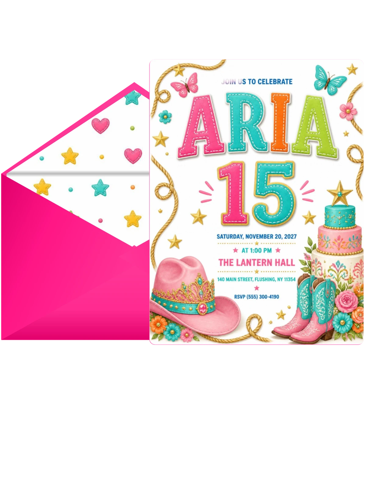 Pink Cowgirl Rodeo 15th Birthday Invitation