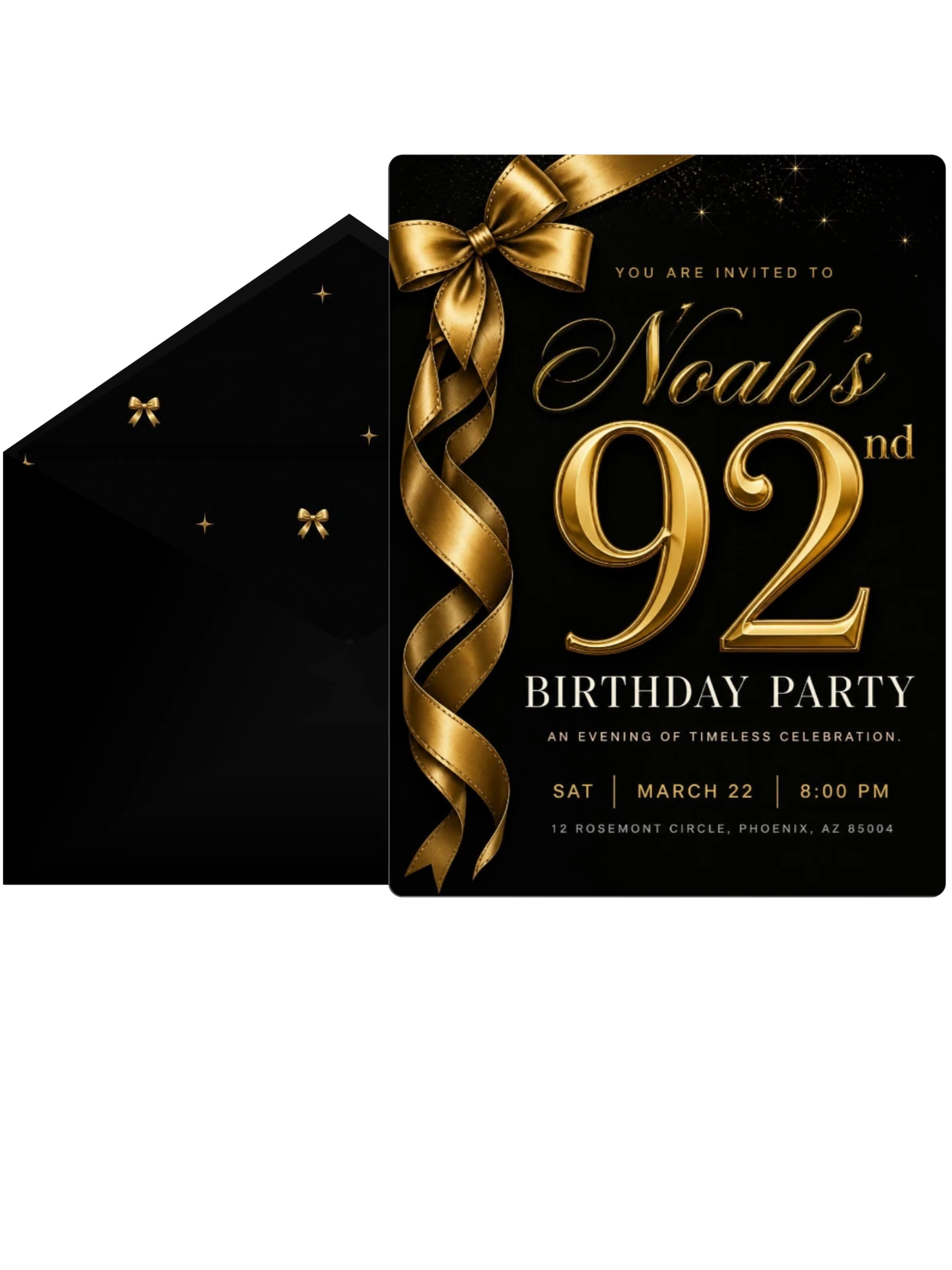 Black and Gold Ribbon 92nd Birthday
