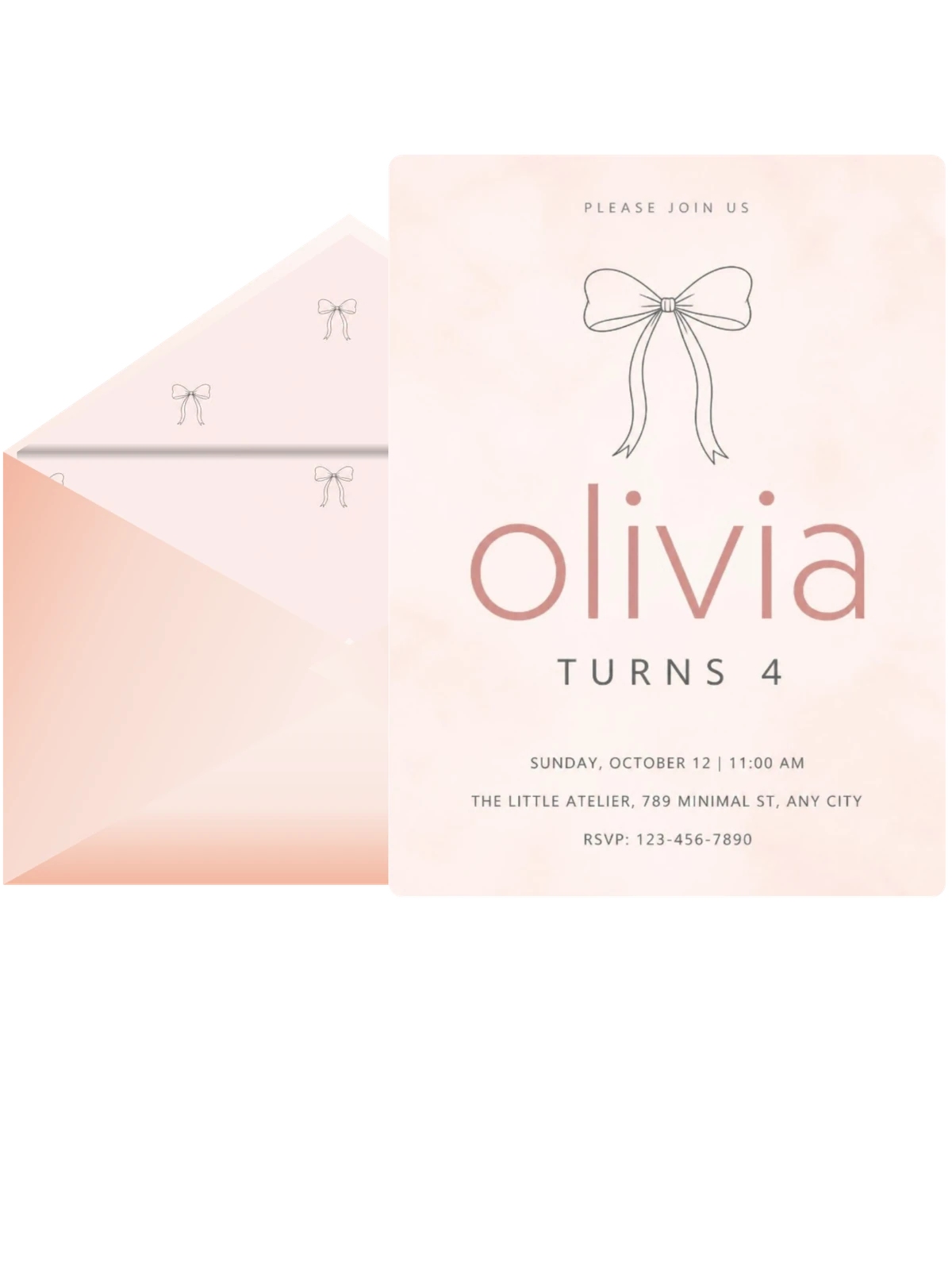 Blush Watercolor Line-Art Bow Birthday