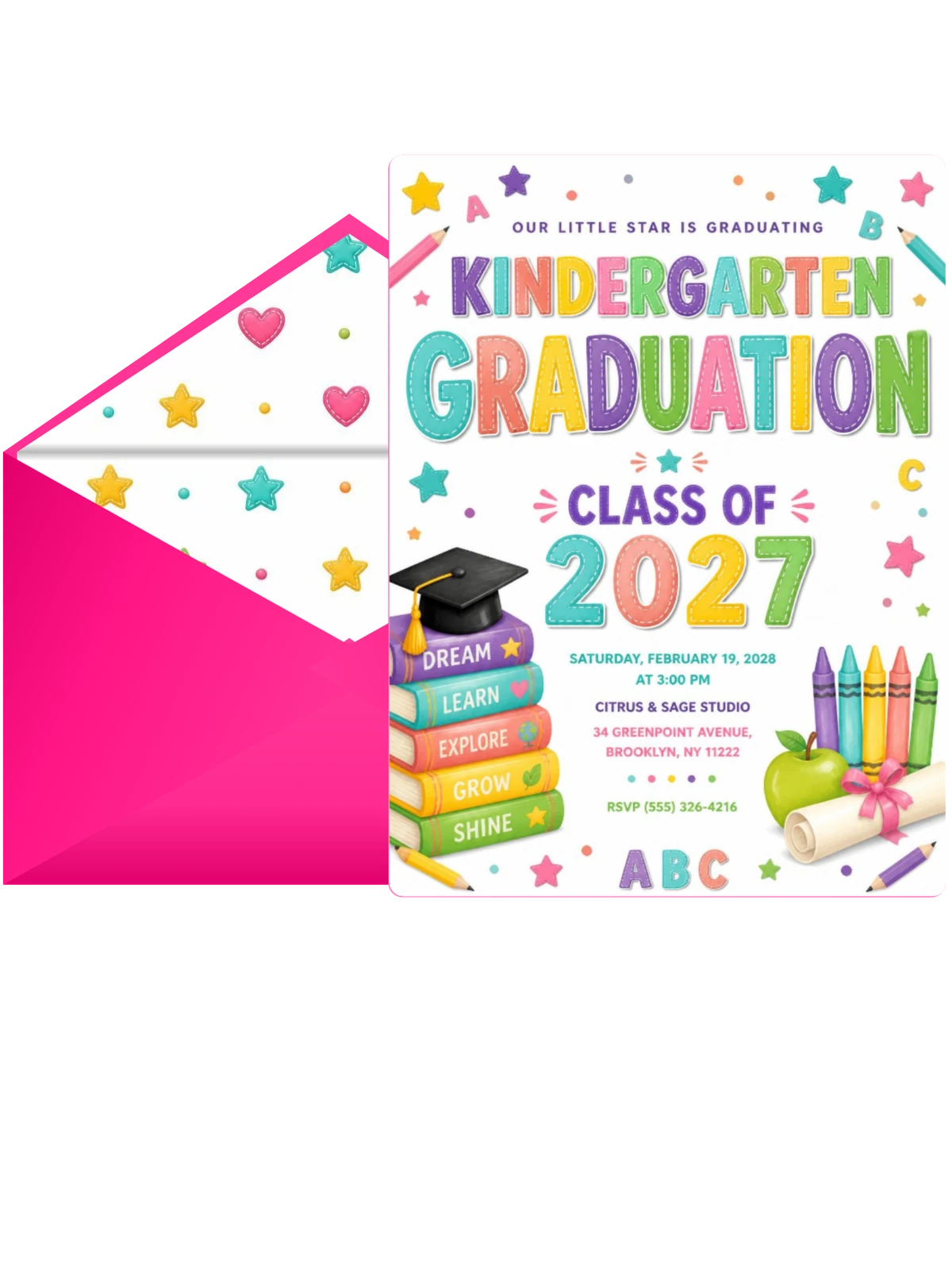 Book Stack Kindergarten Graduation Invitation