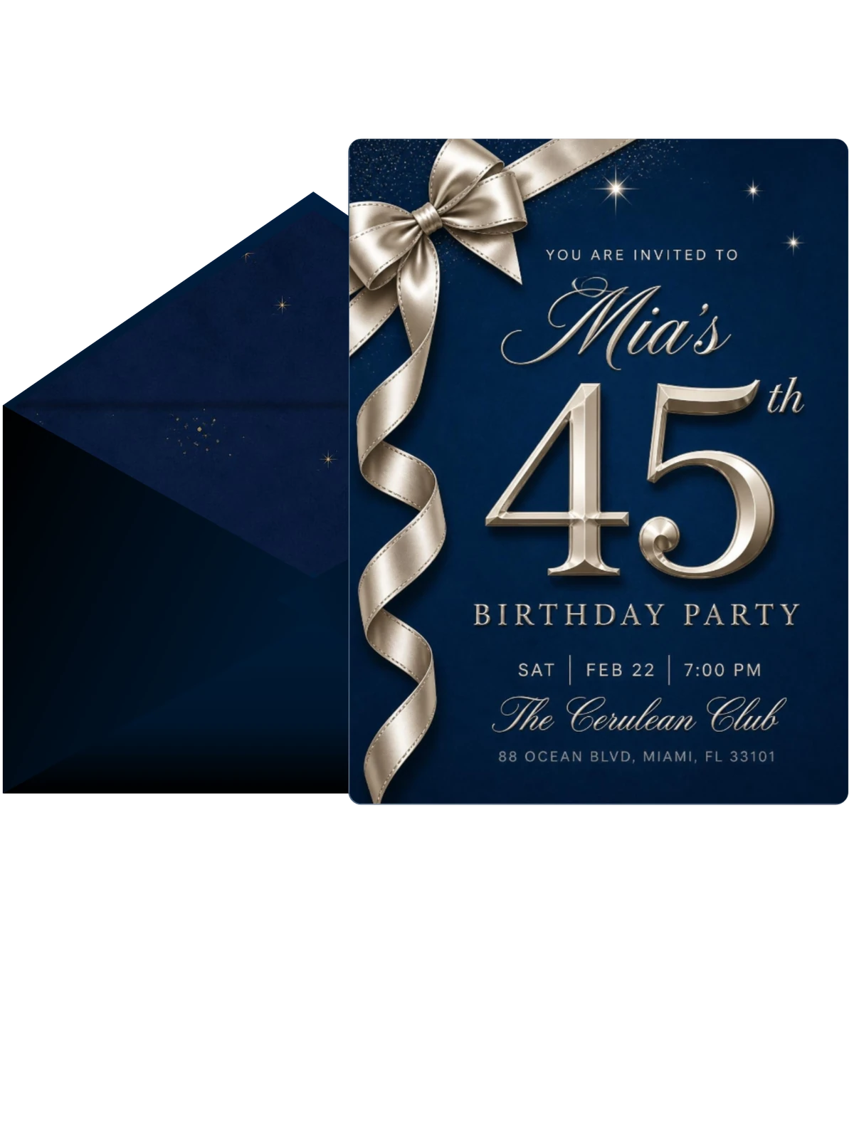 Navy Champagne Ribbon 45th Birthday