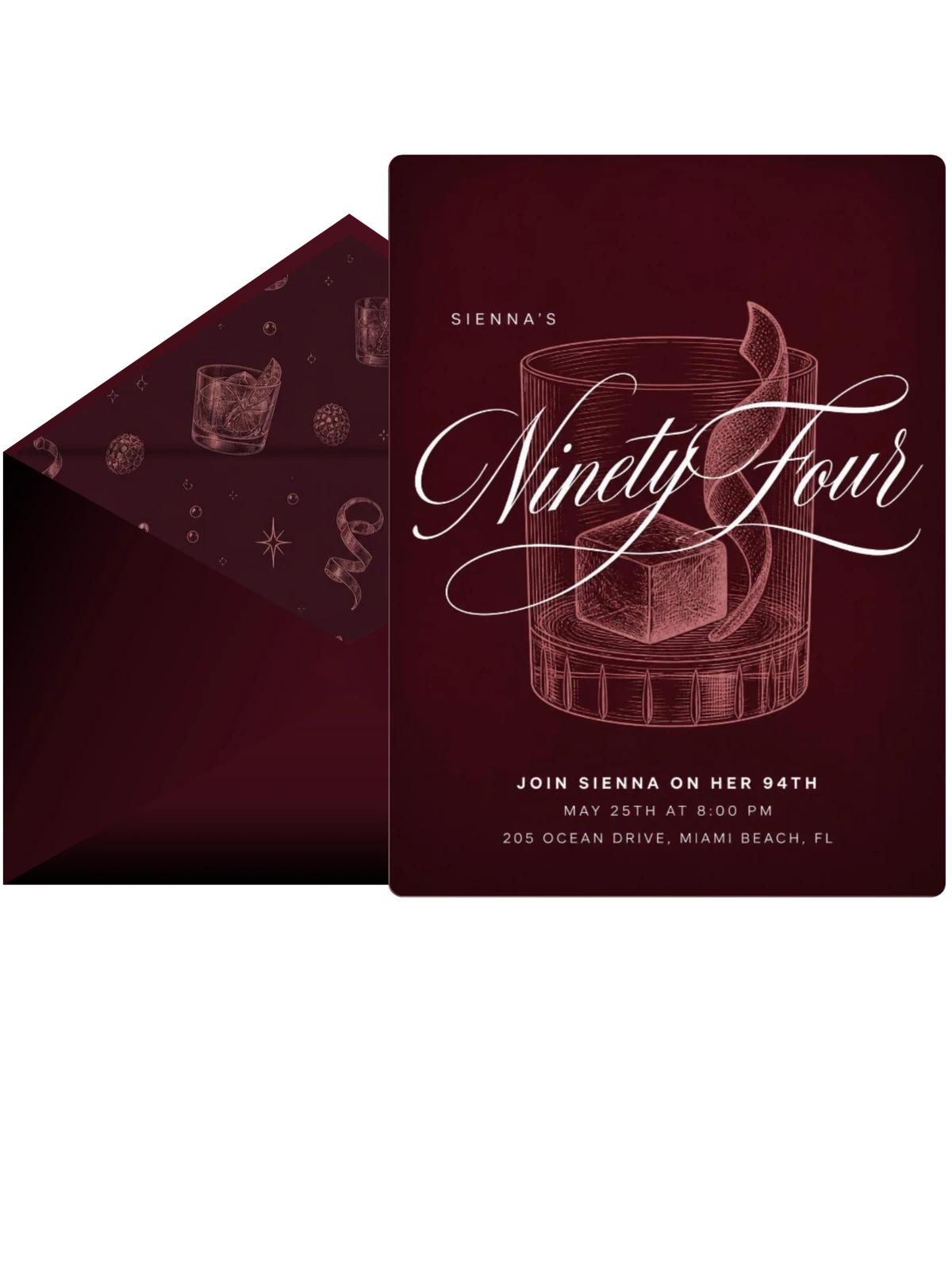Burgundy Cocktail 94th Birthday Invitation
