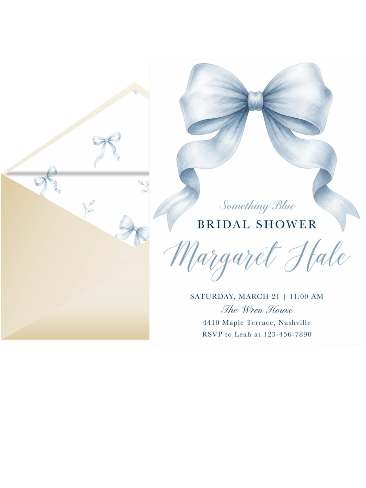Soft Blue Watercolor Bow Bridal Shower