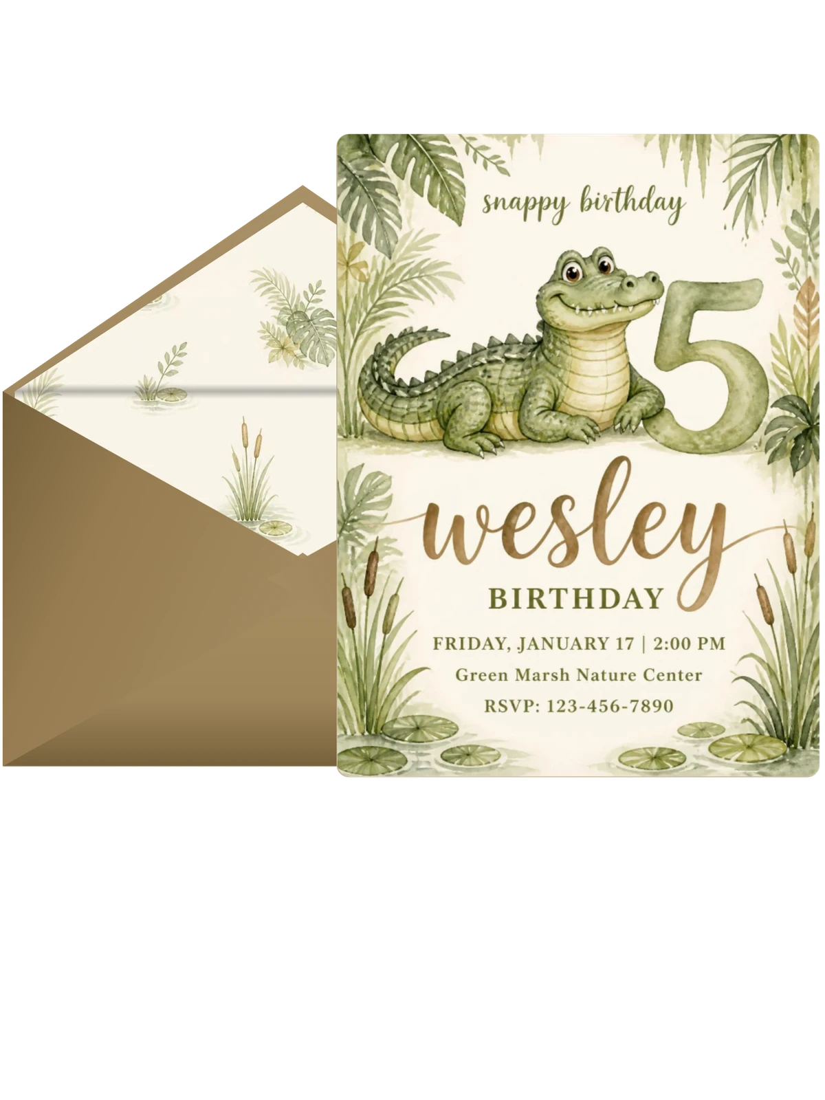 Watercolor Crocodile Marsh 5th Birthday