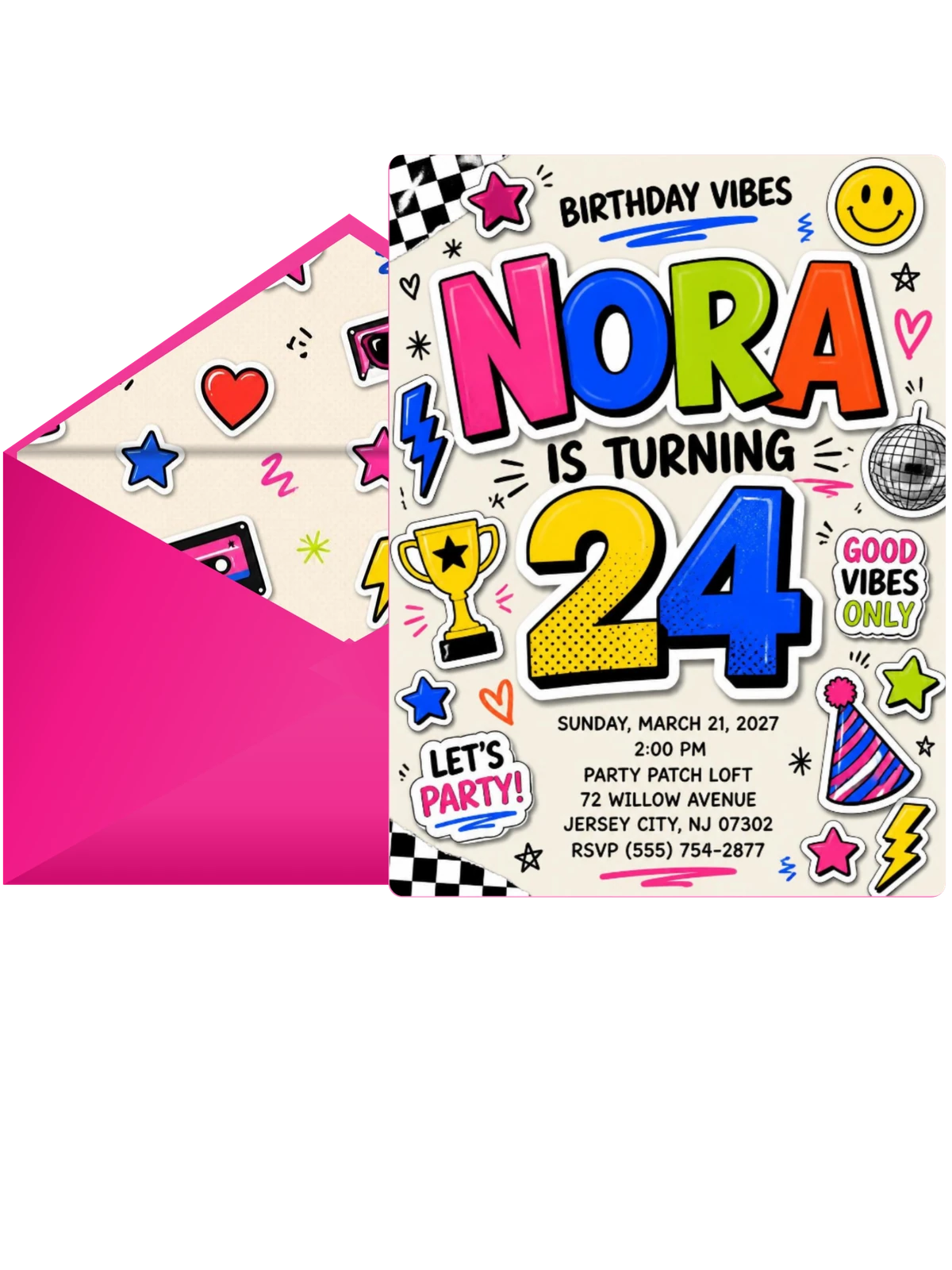 Sticker Pop 24th Birthday Invitation