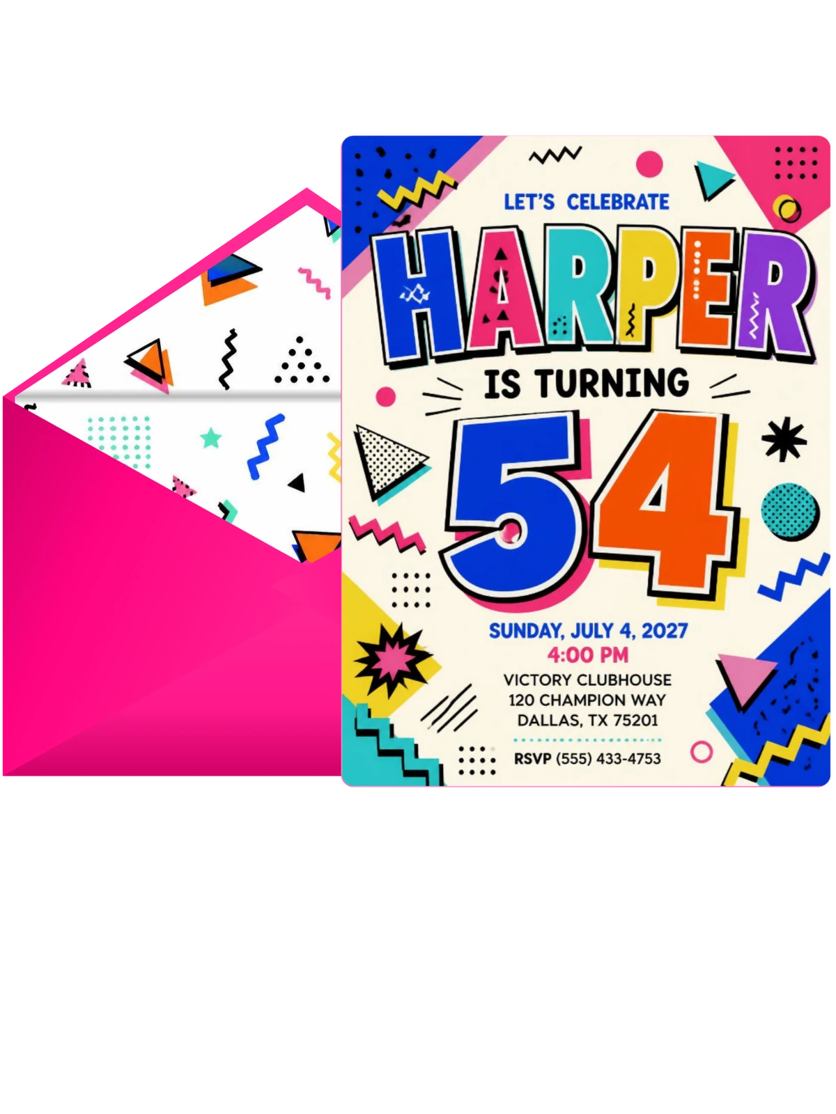 Memphis Pop 54th Birthday Invitation