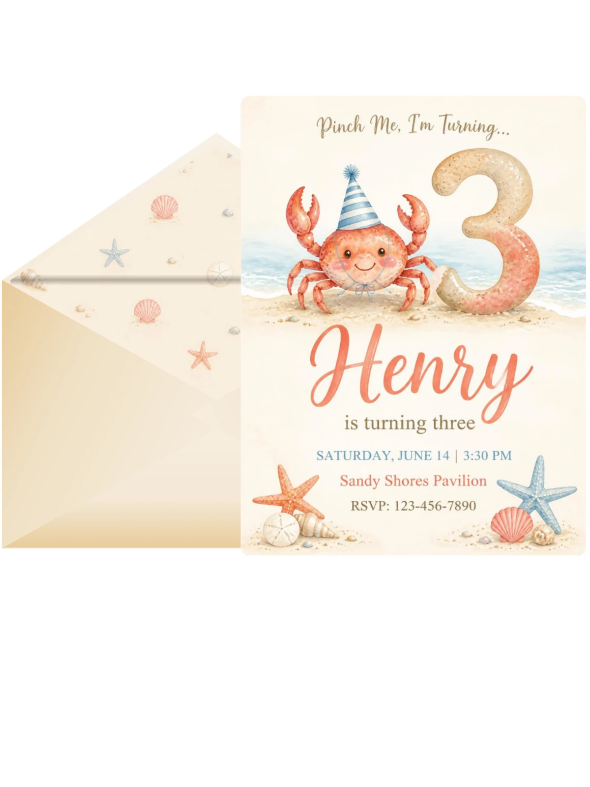 Watercolor Crab Beach 3rd Birthday