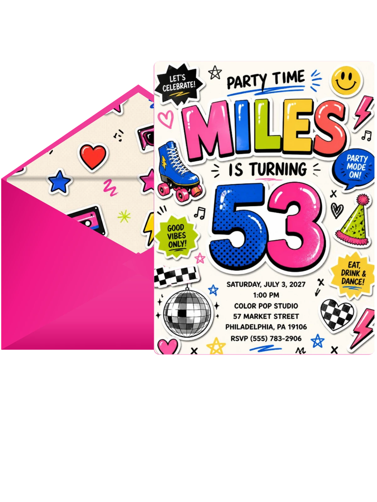 Sticker Pop 53rd Birthday Invitation