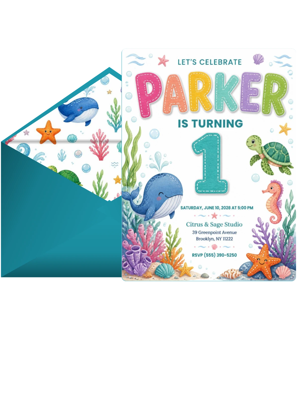 Stitched Under the Sea 1st Birthday Invitation