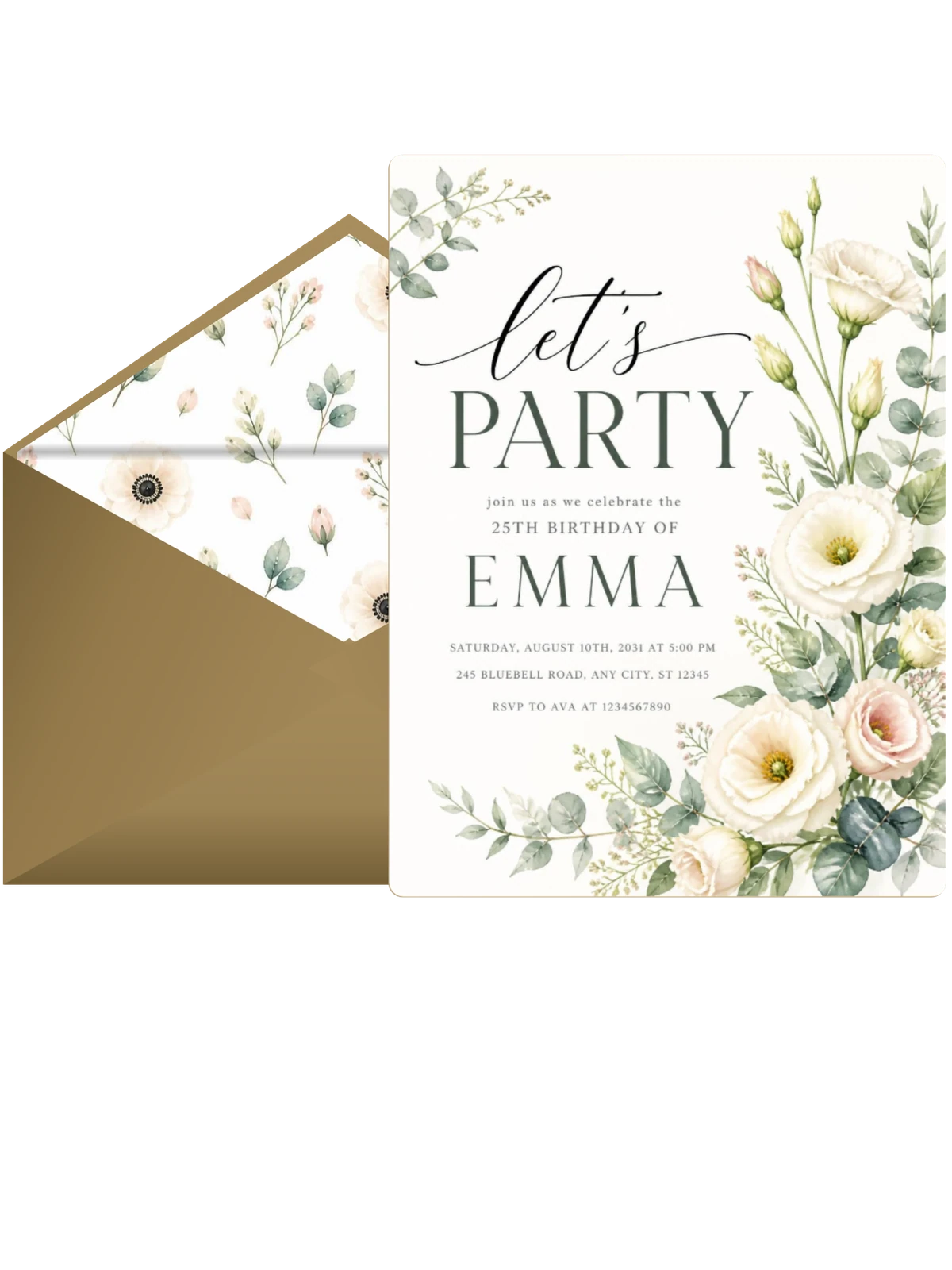 Eucalyptus Branch Ivory 25th Birthday Invitation