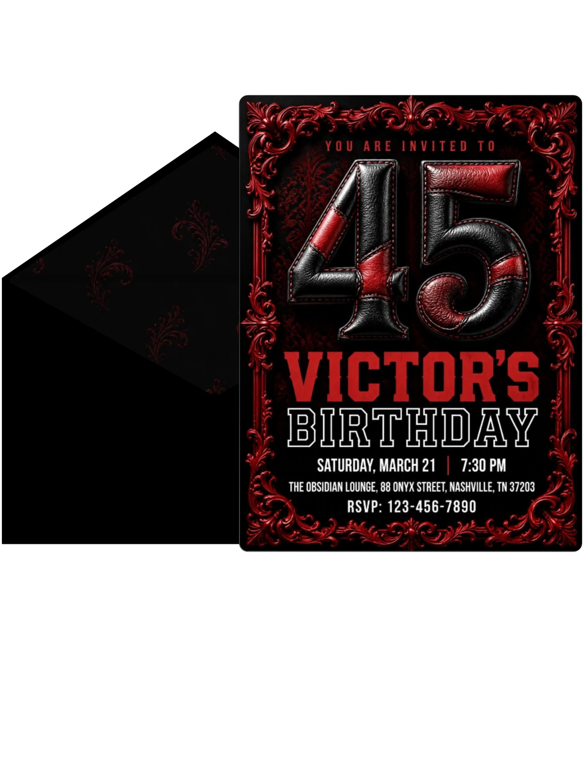 Red and Black Baroque 45th Birthday