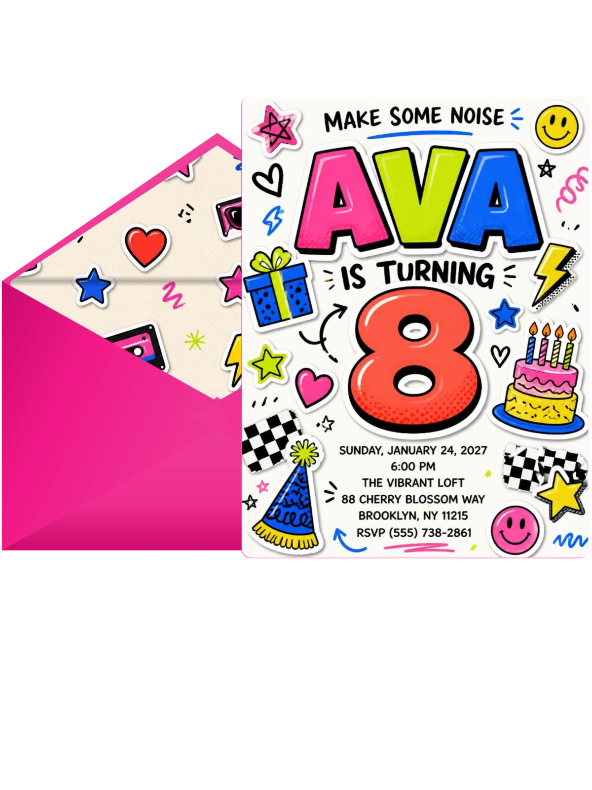 Sticker Pop 8th Birthday Invitation