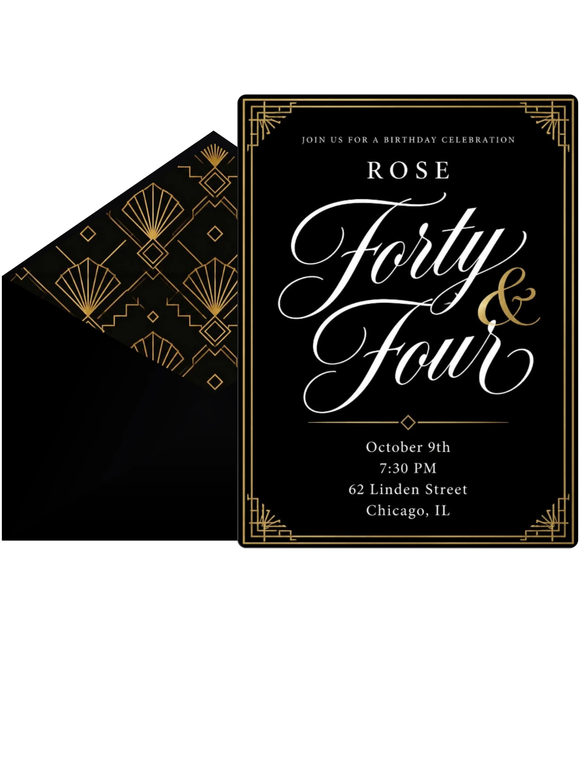 Art Deco 44th Birthday Invitation