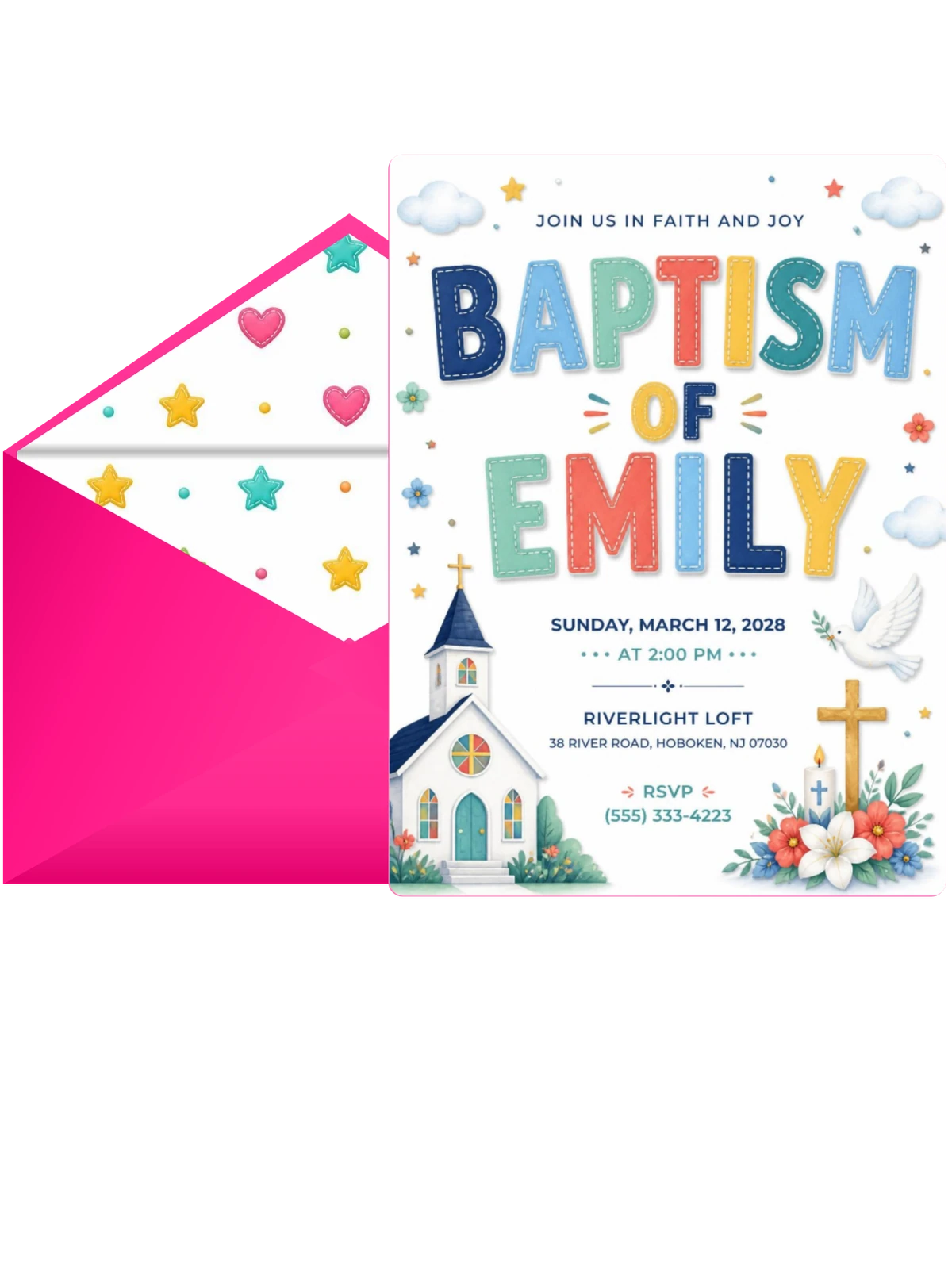 White Church Baptism Invitation