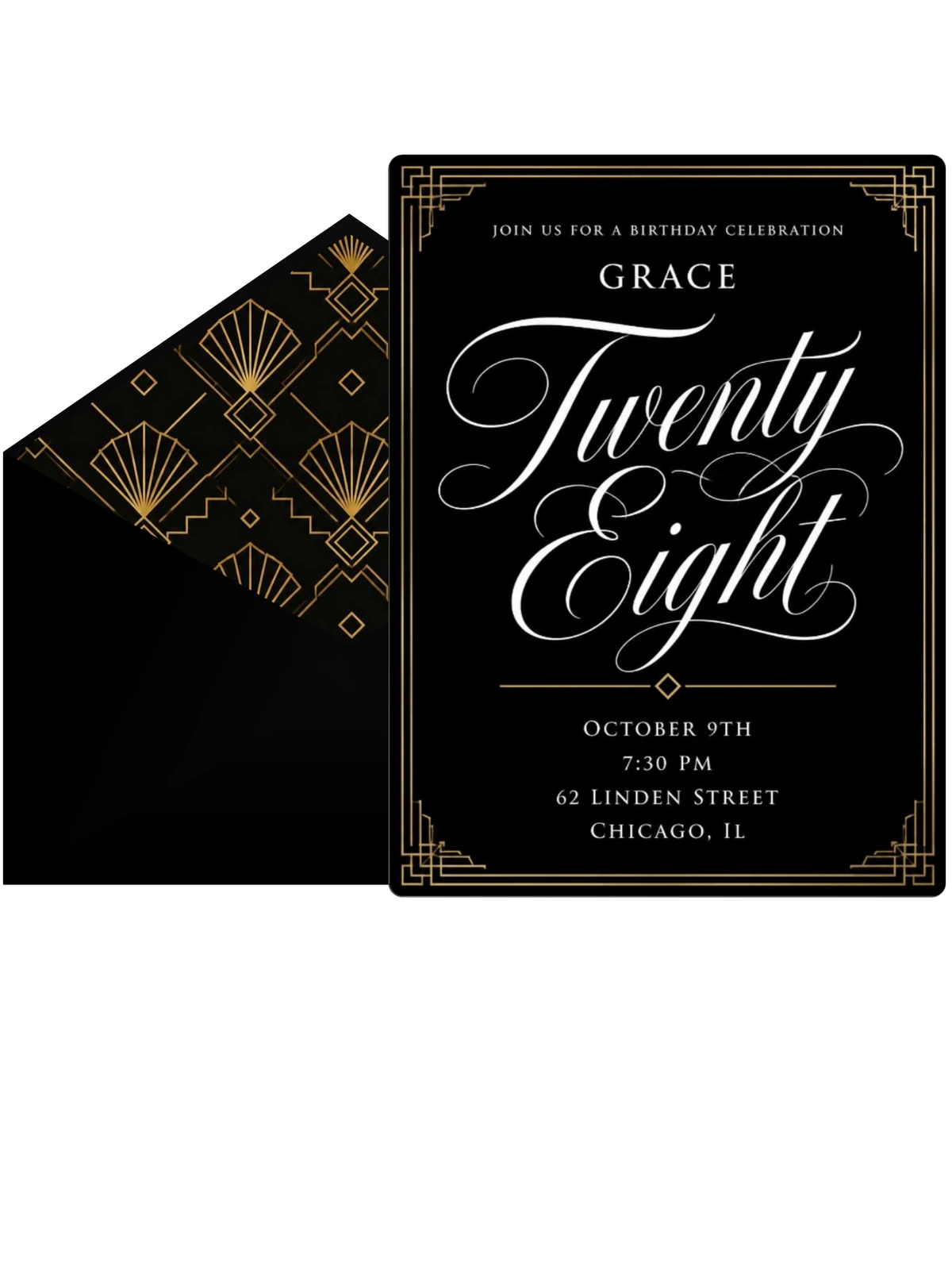 Art Deco 28th Birthday Invitation