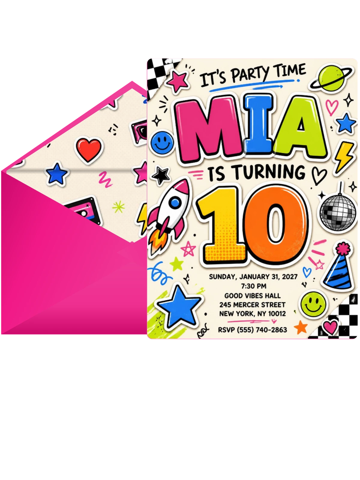 Sticker Pop 10th Birthday Invitation