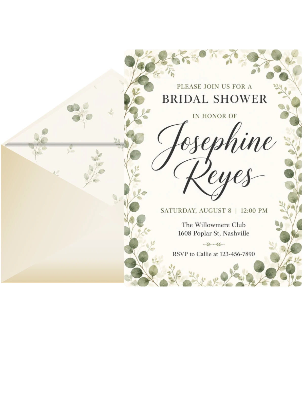 Watercolor Eucalyptus Bridal Shower Invitation