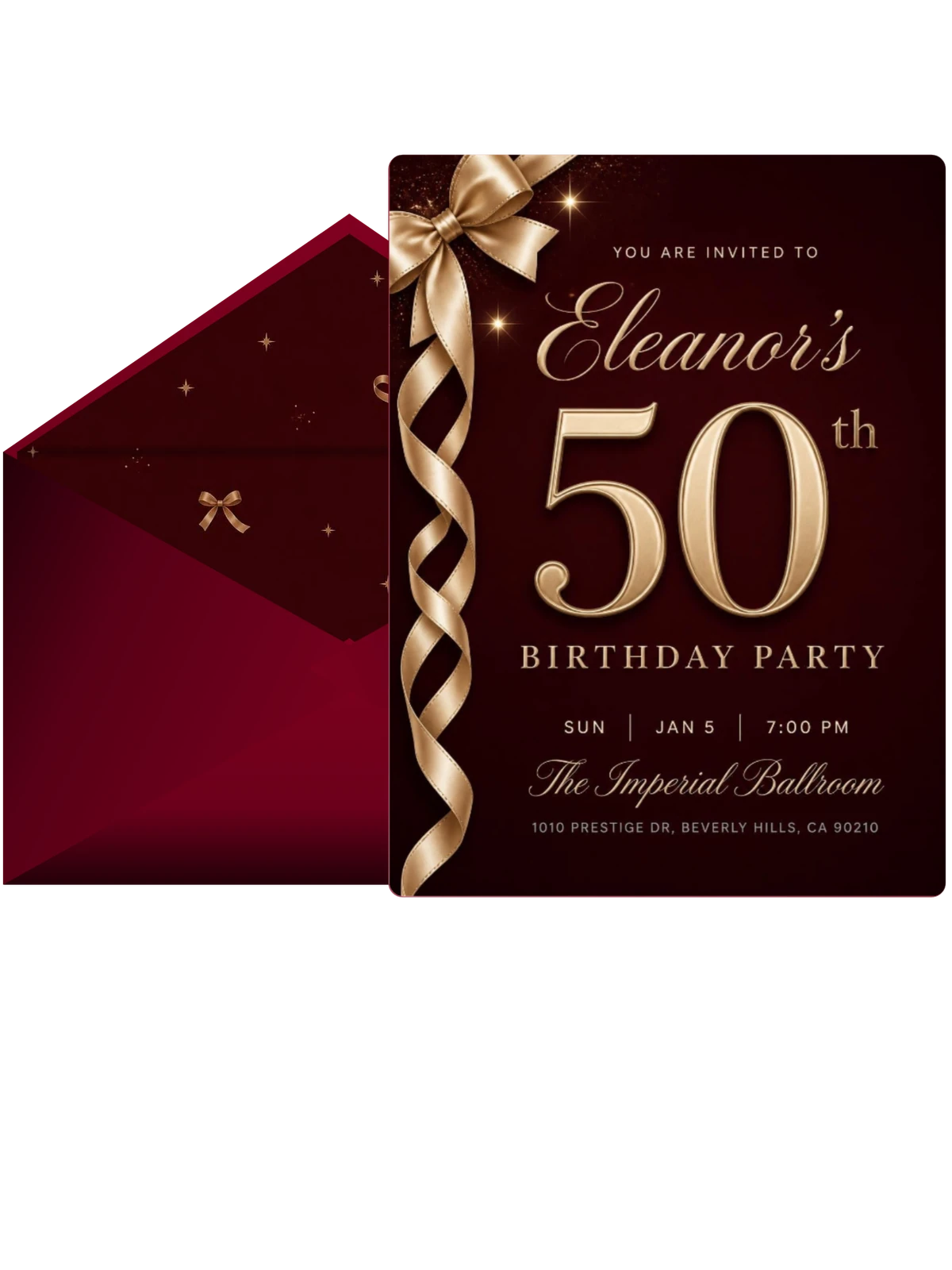 Burgundy Gold Ribbon 50th Birthday
