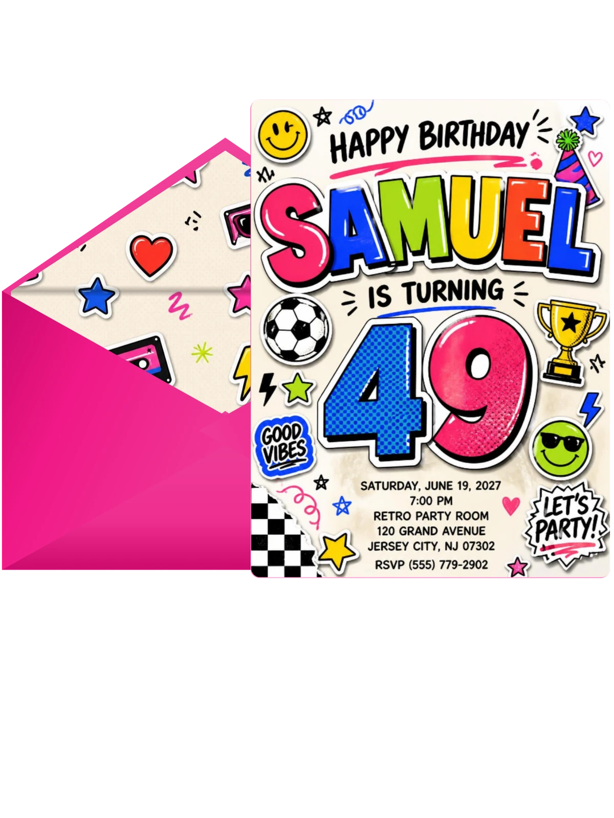 Sticker Pop 49th Birthday Invitation