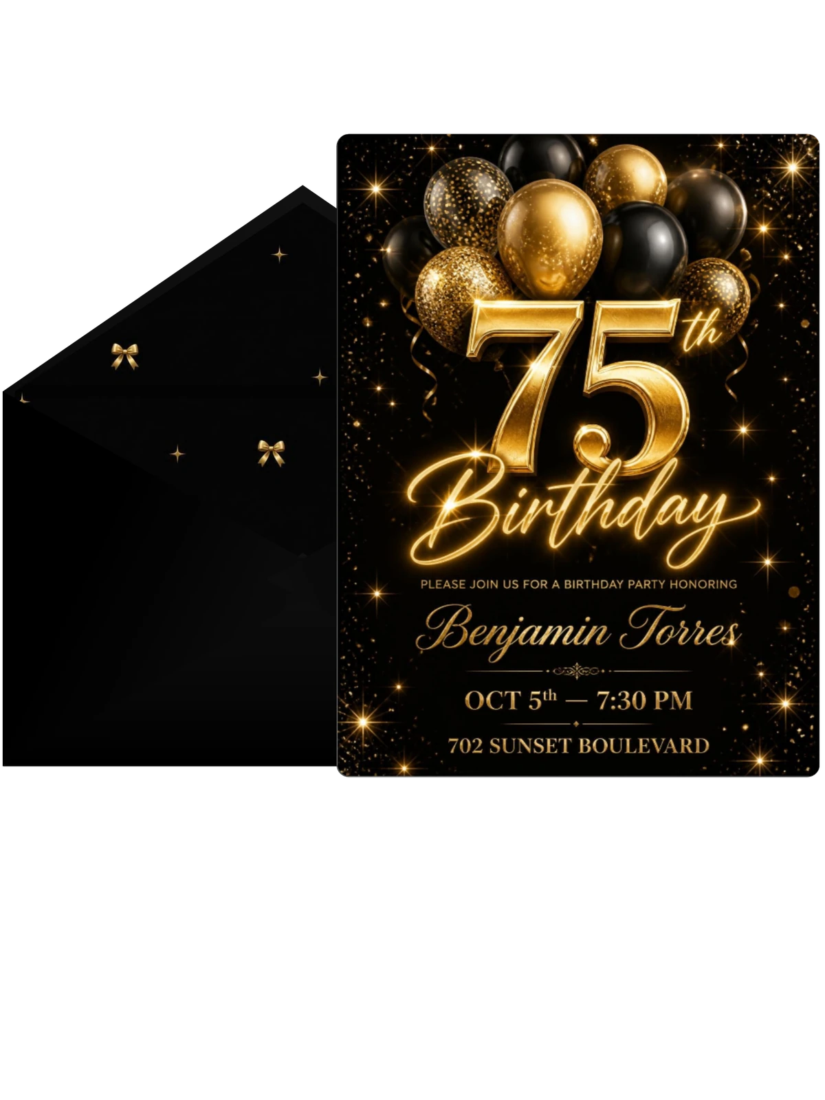 Black and Gold Balloon 75th Birthday