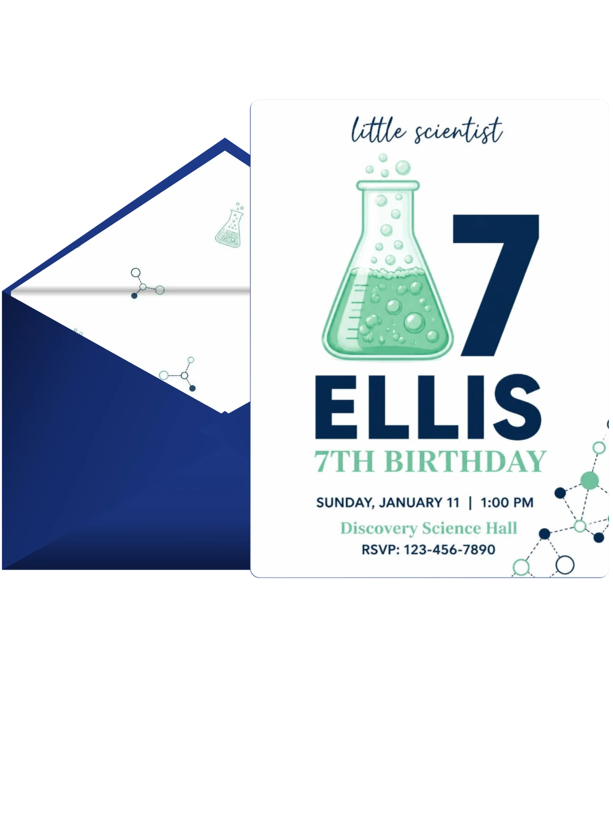 Mint Beaker Science 7th Birthday Invitation