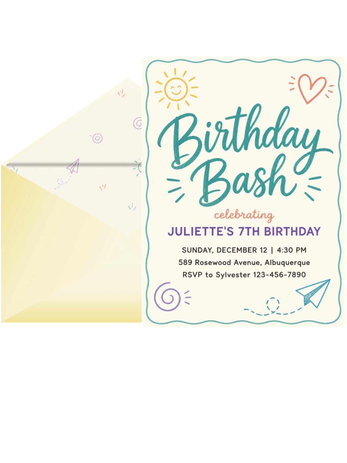 Teal Doodle Motif 7th Birthday Celebration