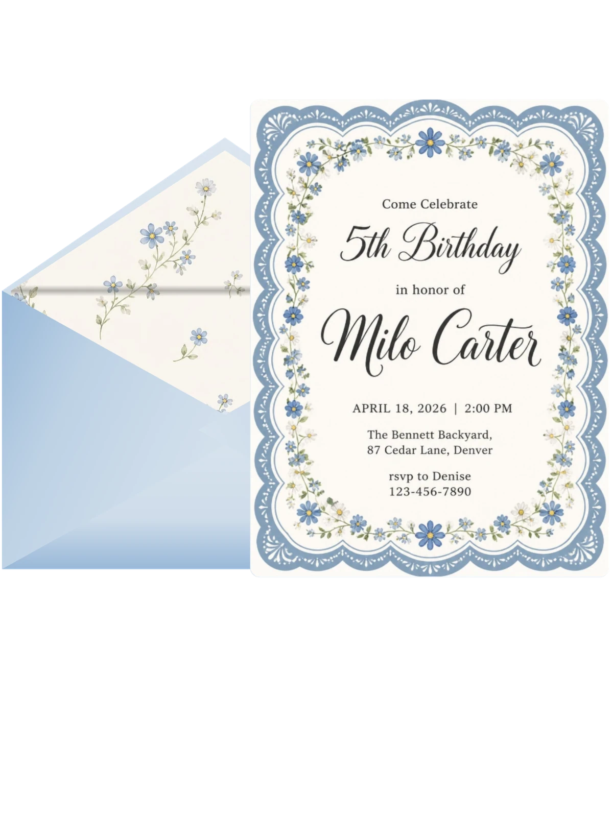 Blue Scalloped Botanical 5th Birthday