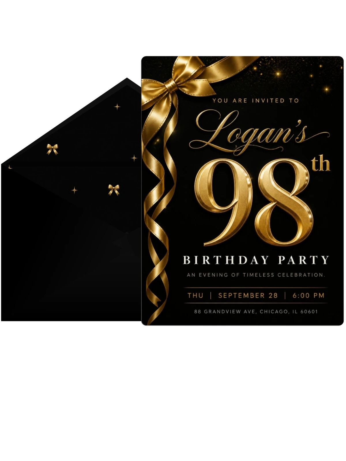 Black and Gold Ribbon 98th Birthday