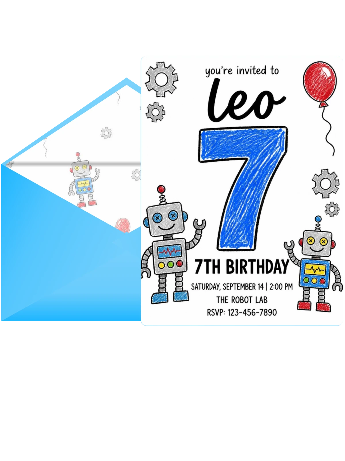 Crayon Robot Gear 7th Birthday