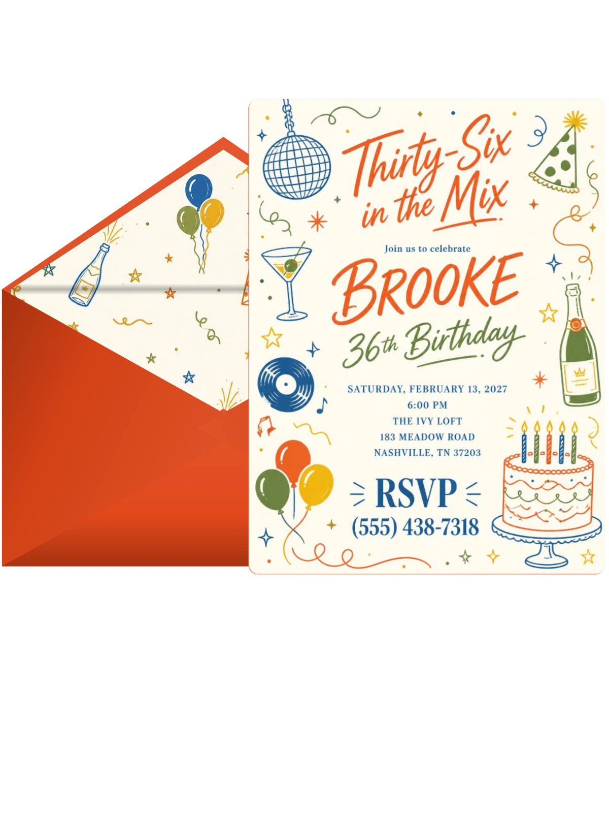 Retro Doodle 36th Birthday Invitation