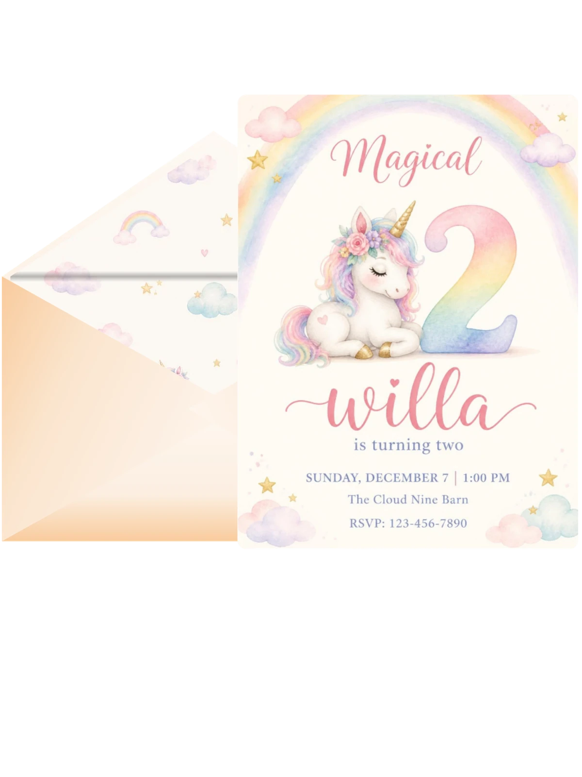 Watercolor Pastel Unicorn 2nd Birthday