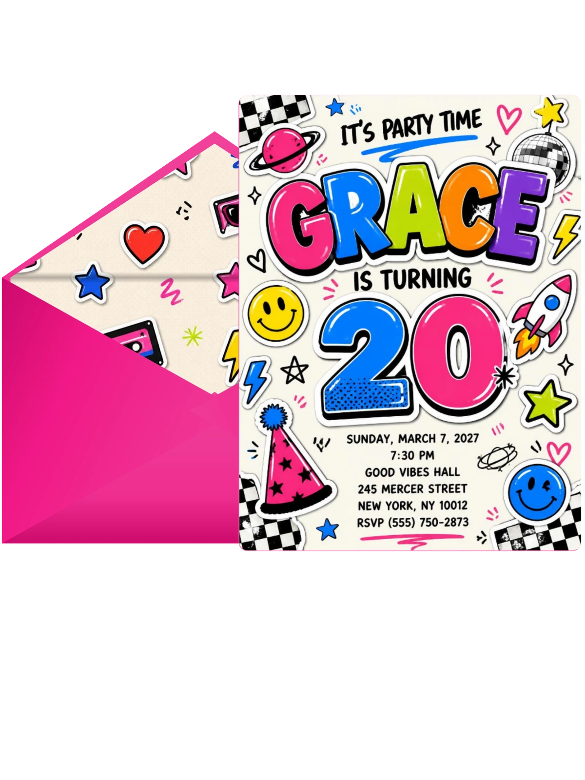 Sticker Pop 20th Birthday Invitation