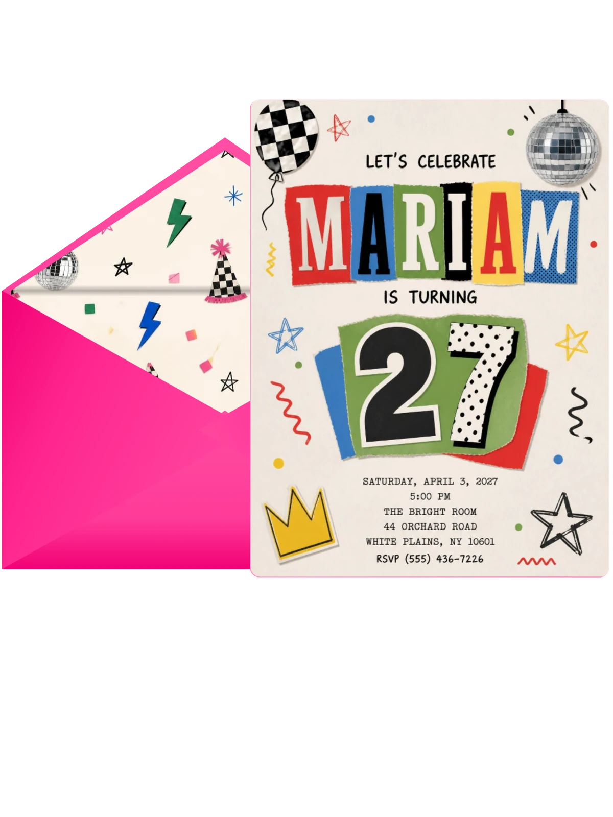 Retro Paper Collage 27th Birthday Invitation