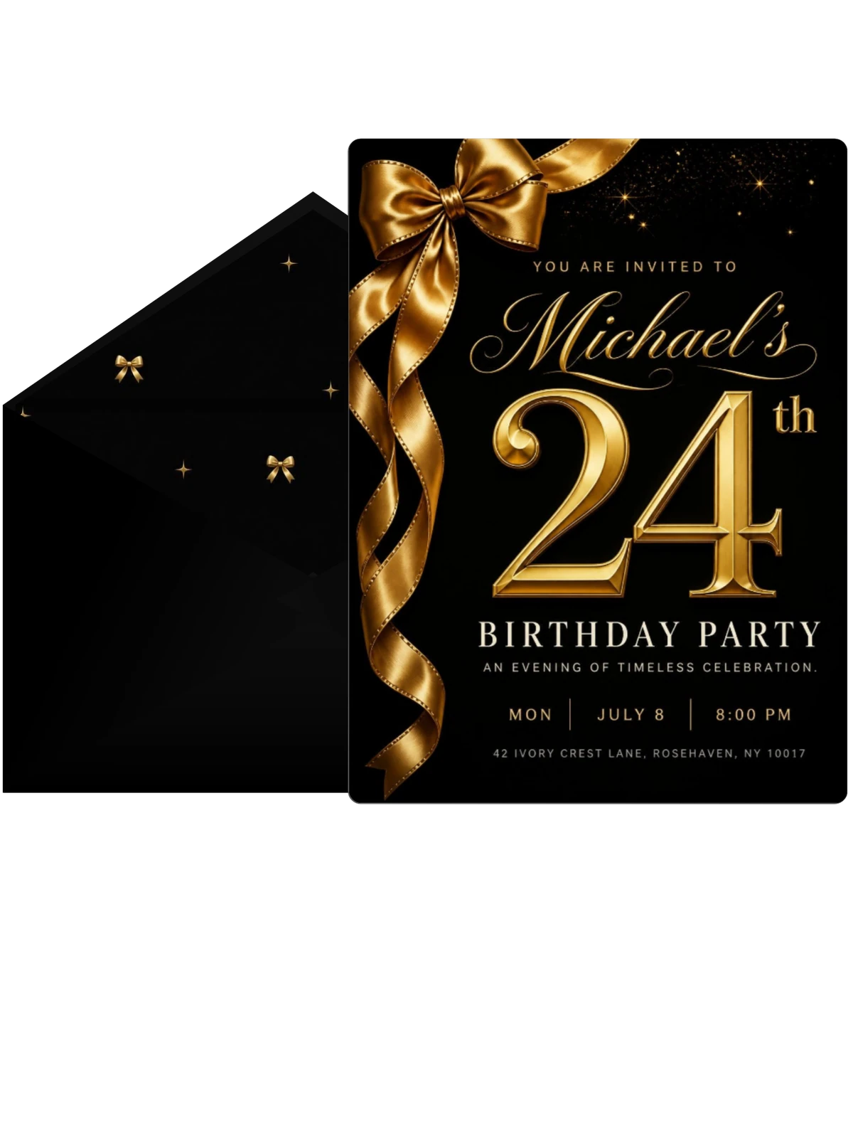 Black and Gold Ribbon 24th Birthday