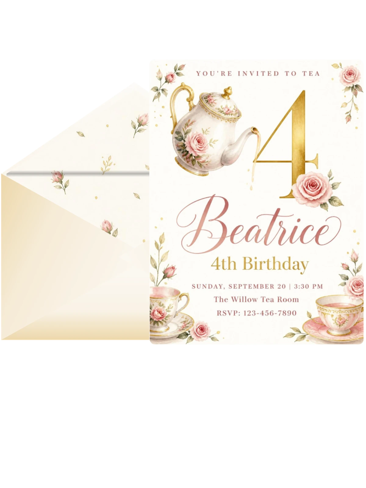 Watercolor Rose Tea Party 4th Birthday