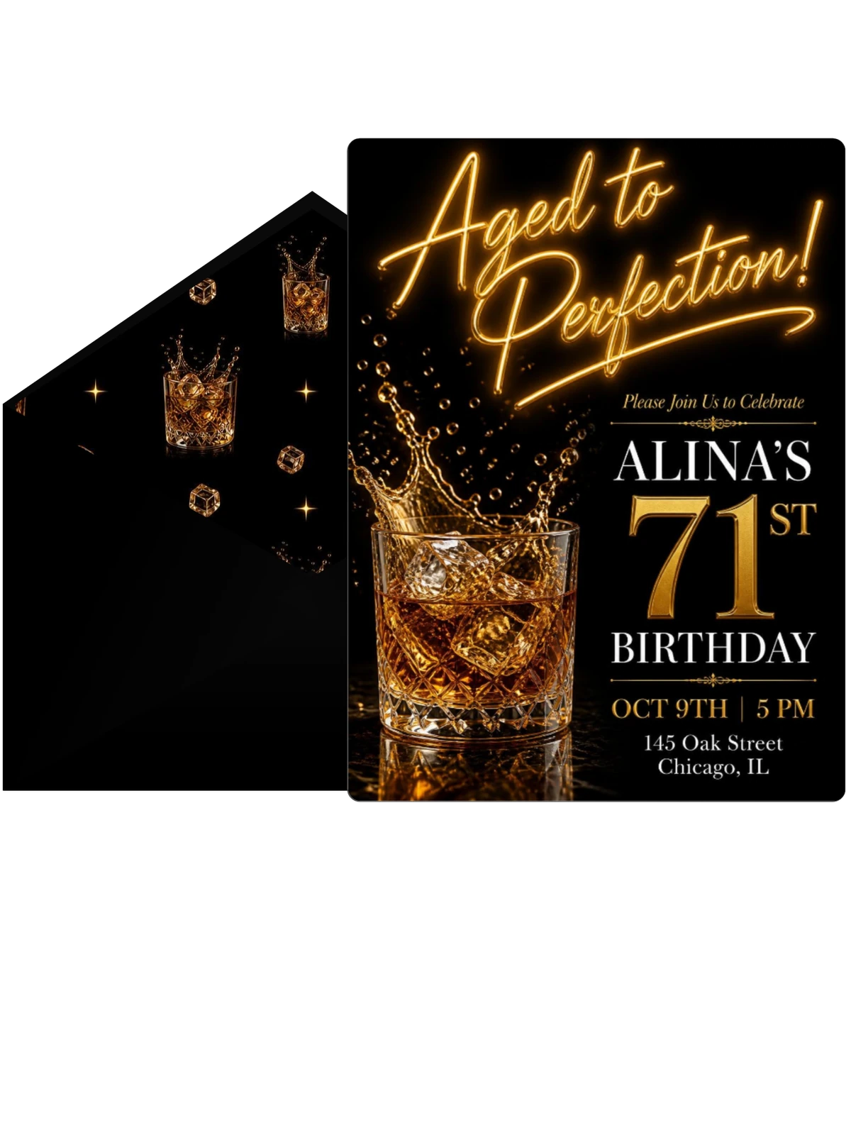 Whiskey Tumbler 71st Birthday Invitation