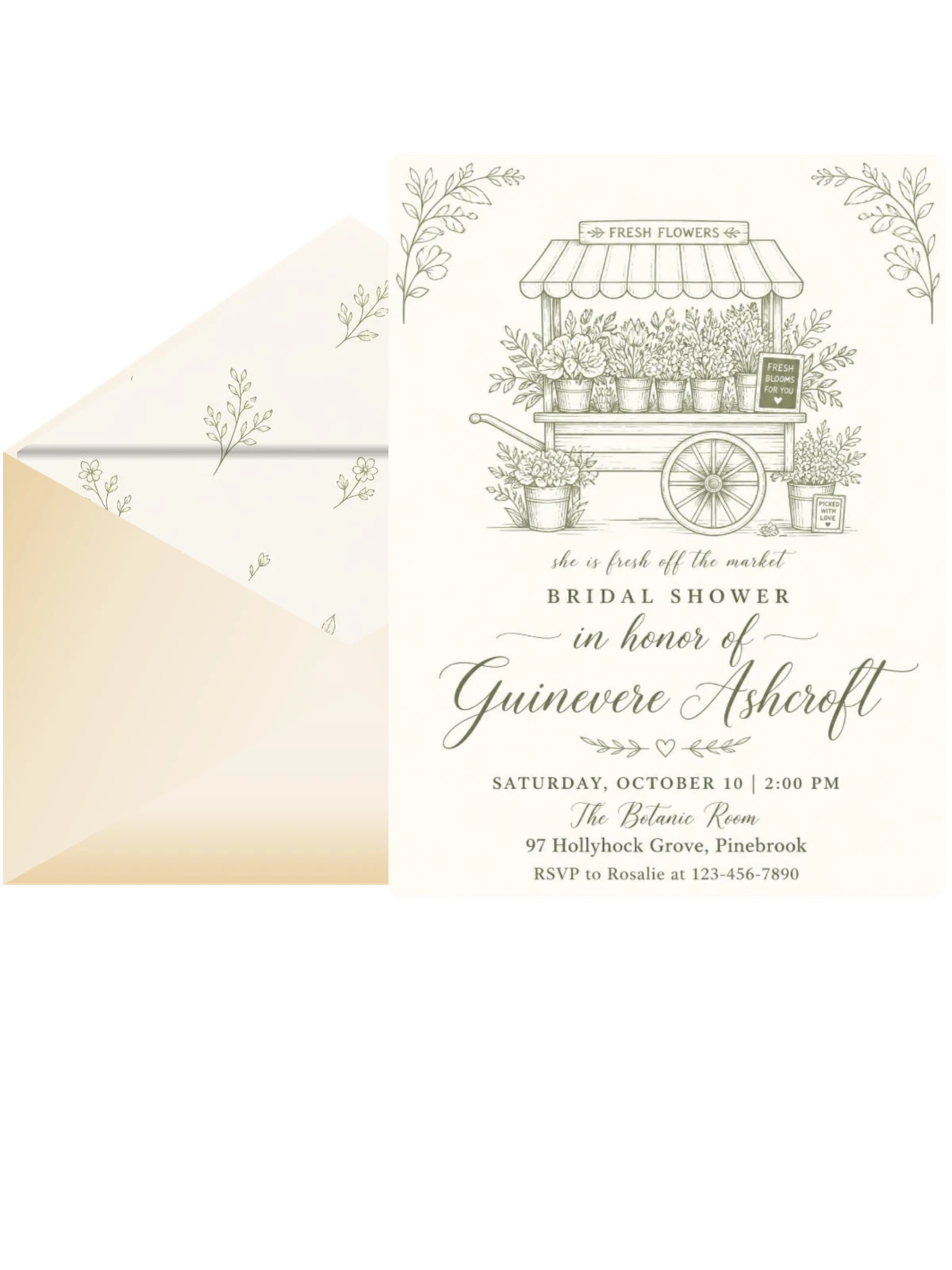 Olive Green Floral Market Bridal Shower