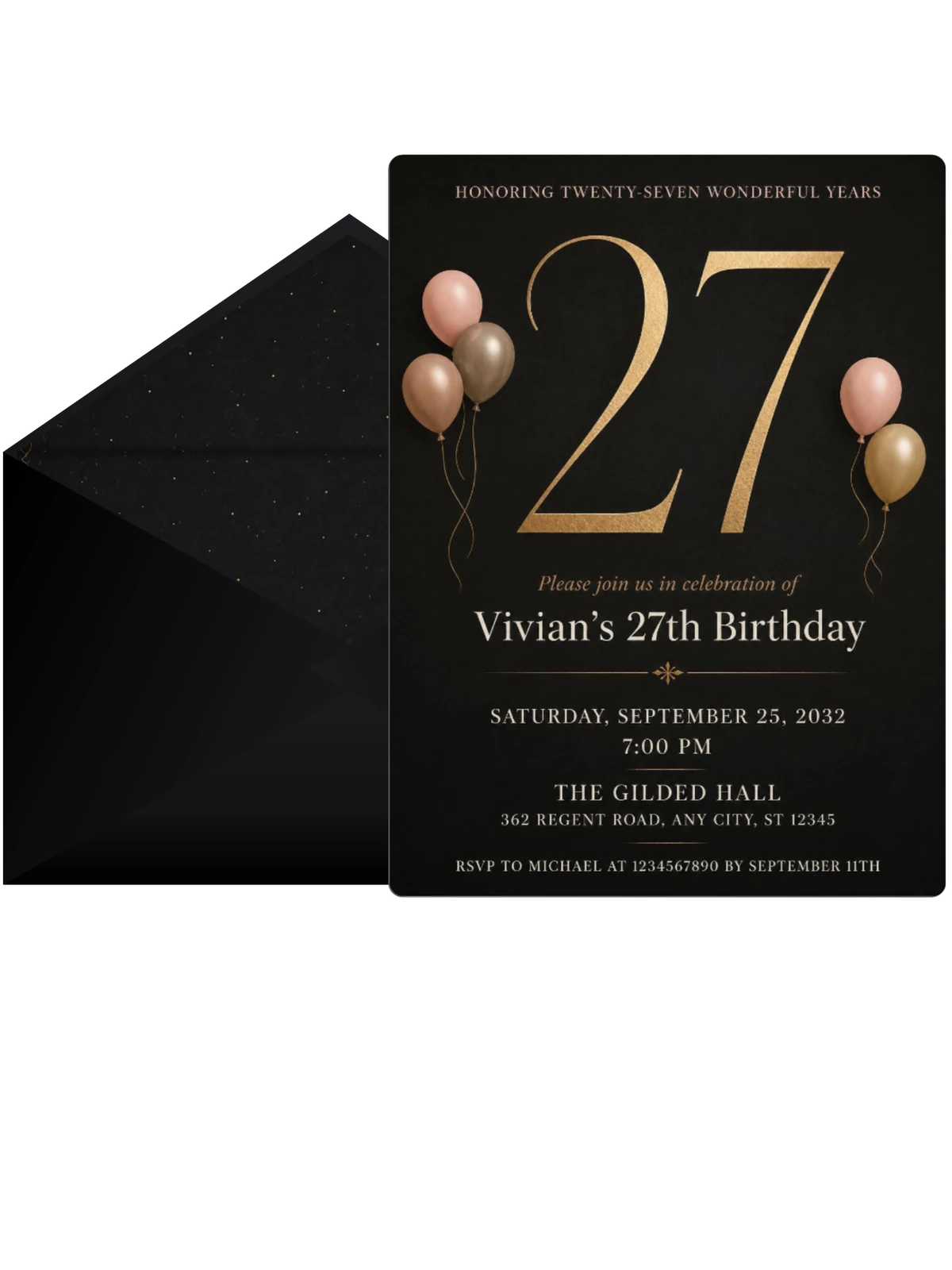 Charcoal and Blush 27th Birthday Invitation
