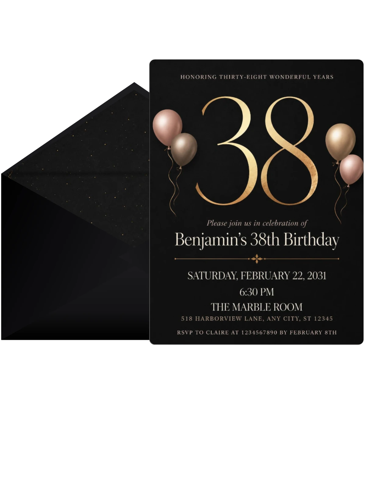 Charcoal and Blush 38th Birthday Invitation