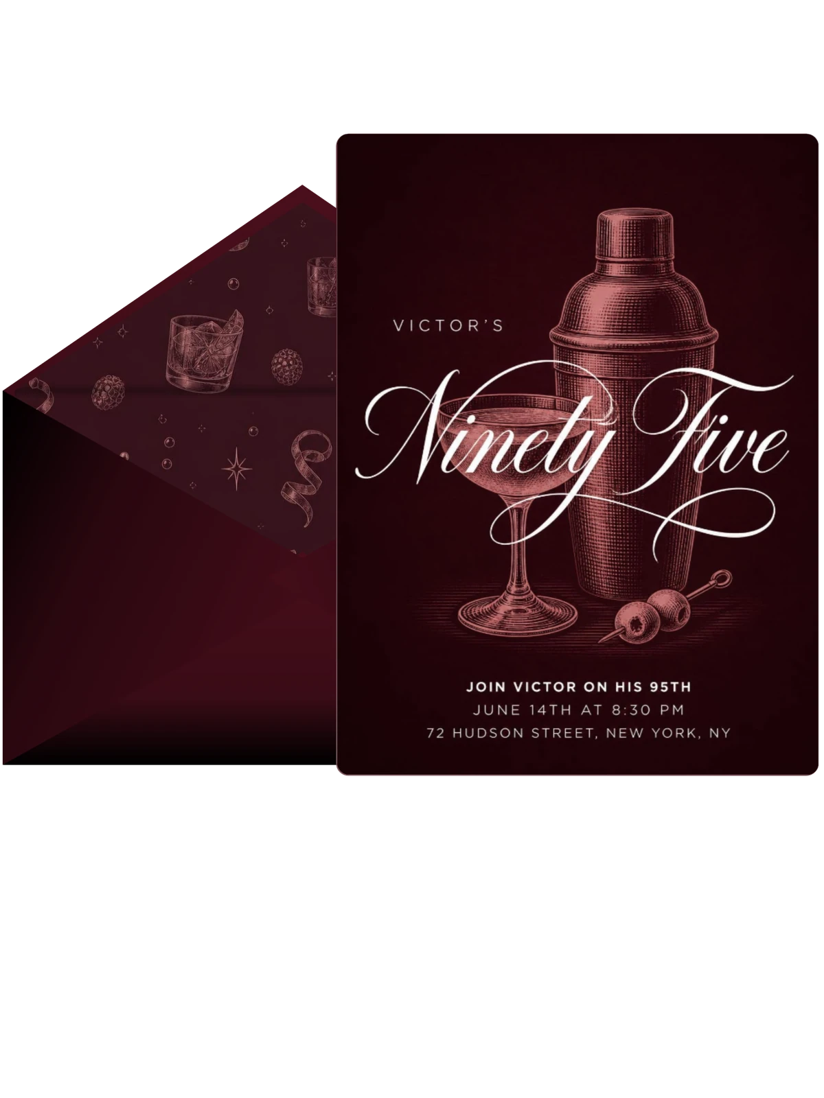 Burgundy Cocktail 95th Birthday Invitation