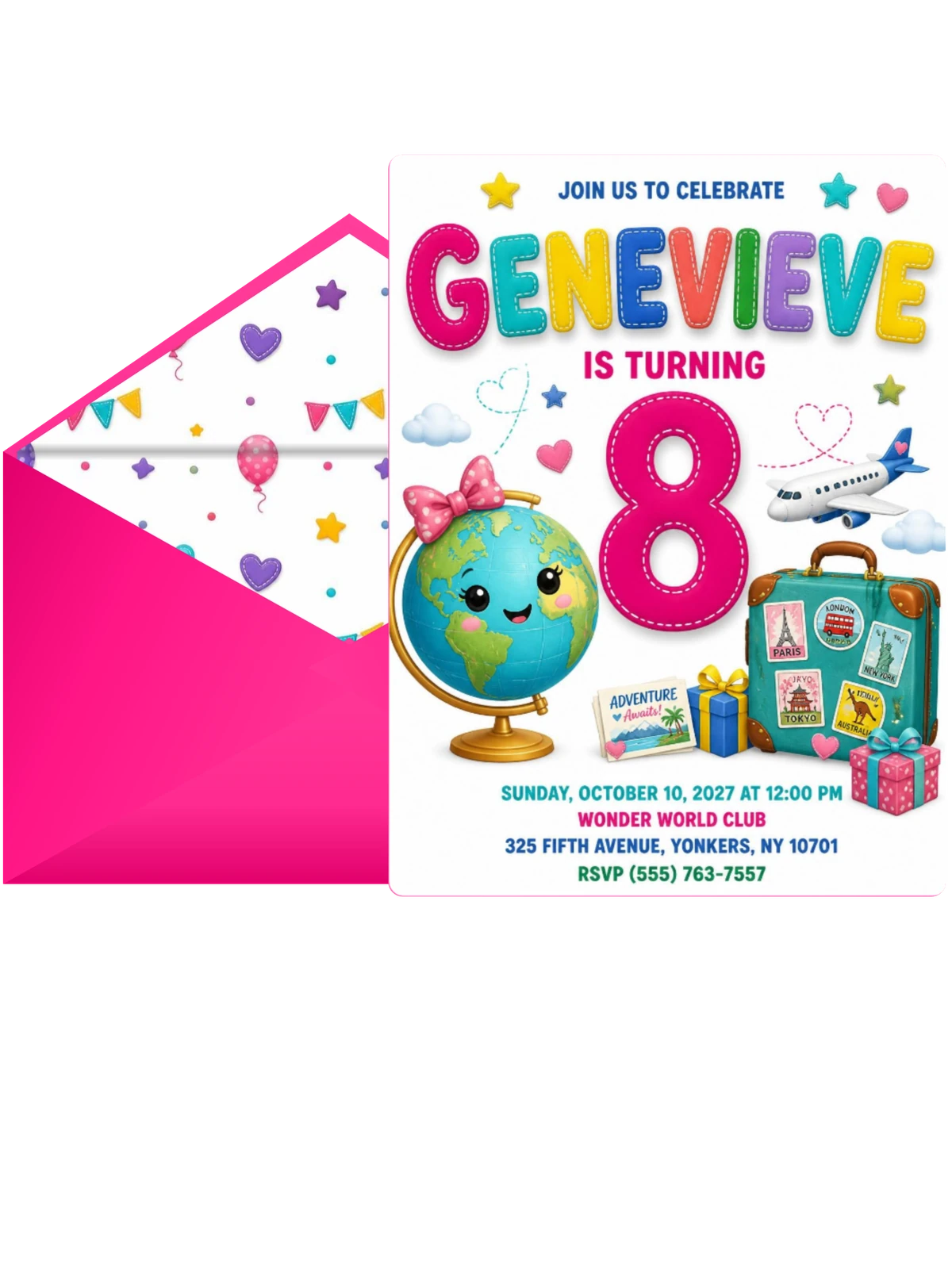 Travel Suitcase 8th Birthday Invitation