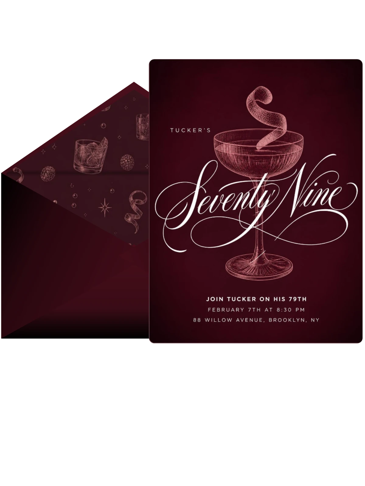 Burgundy Cocktail 79th Birthday Invitation
