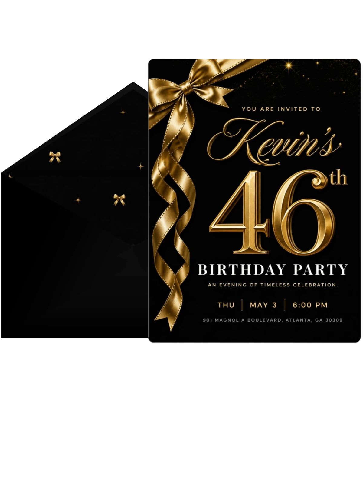 Black and Gold Ribbon 46th Birthday Invitation