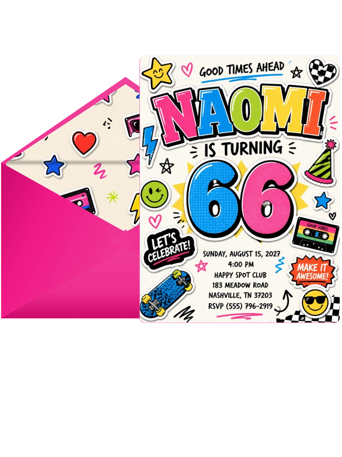 Sticker Pop 66th Birthday Invitation
