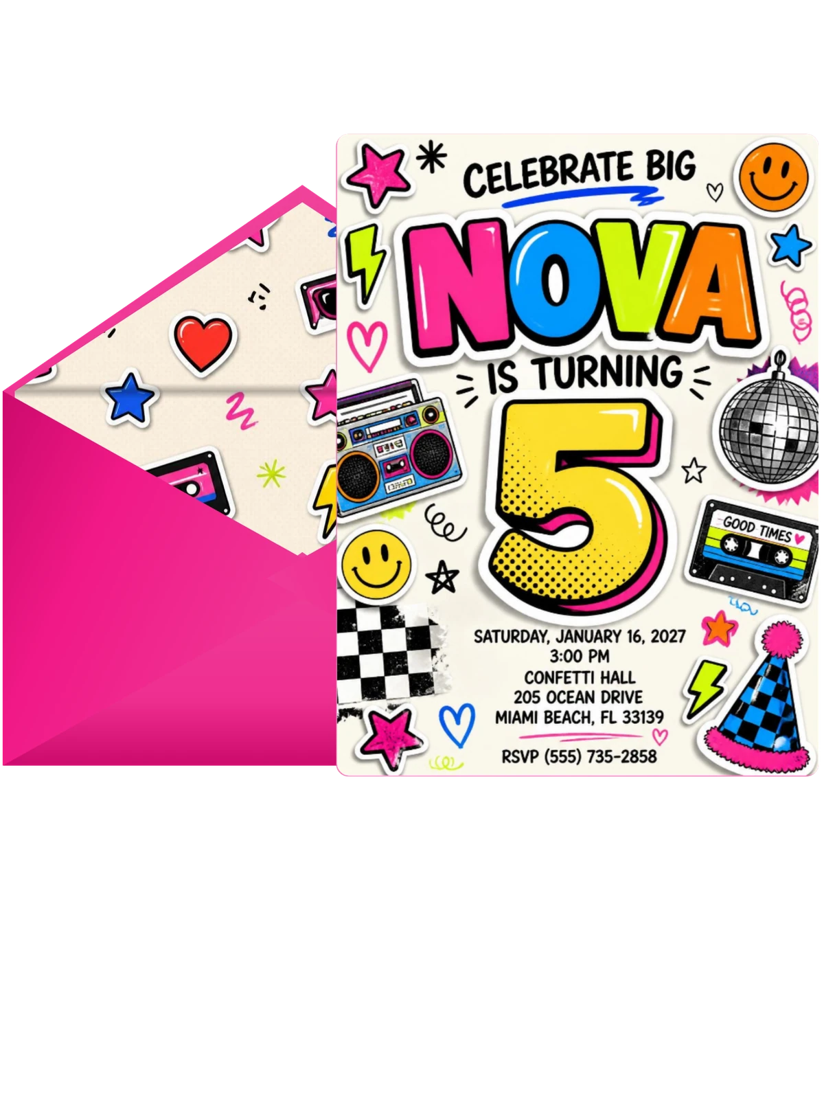 Sticker Pop 5th Birthday Invitation