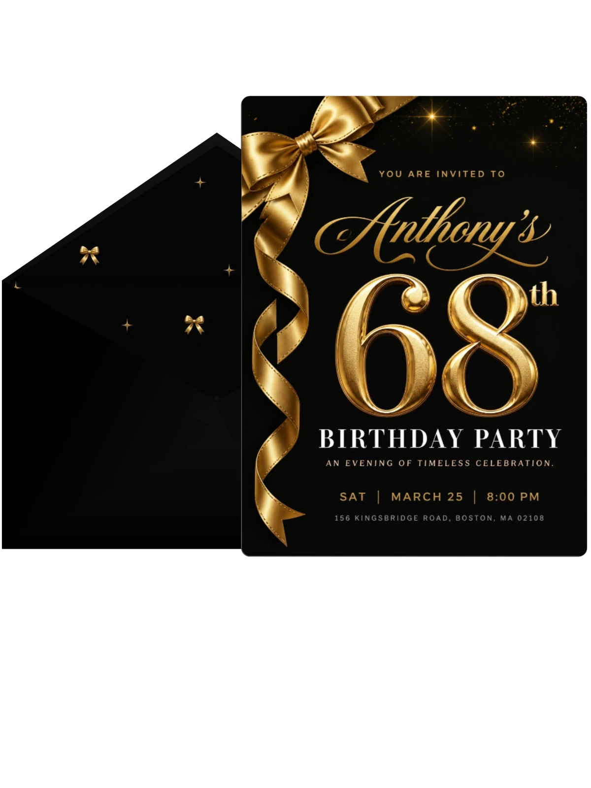 Black and Gold Ribbon 68th Birthday