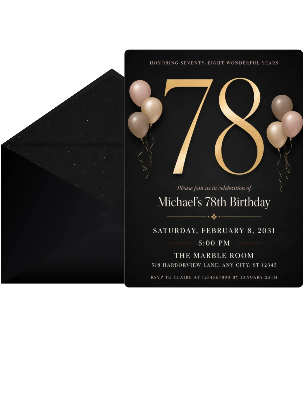 Charcoal and Blush 78th Birthday Invitation