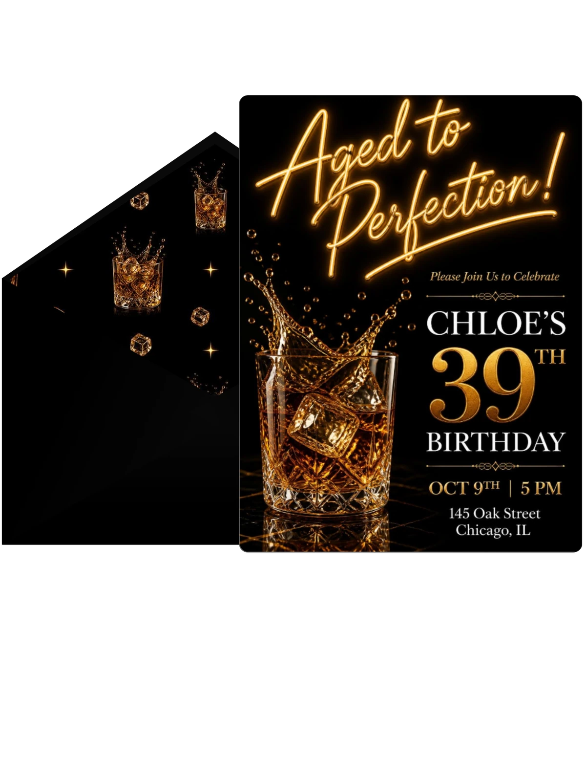 Whiskey Lowball 39th Birthday Invitation